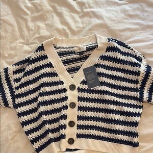Universal Thread Blue and Cream Cardigan with Nautical Stripes